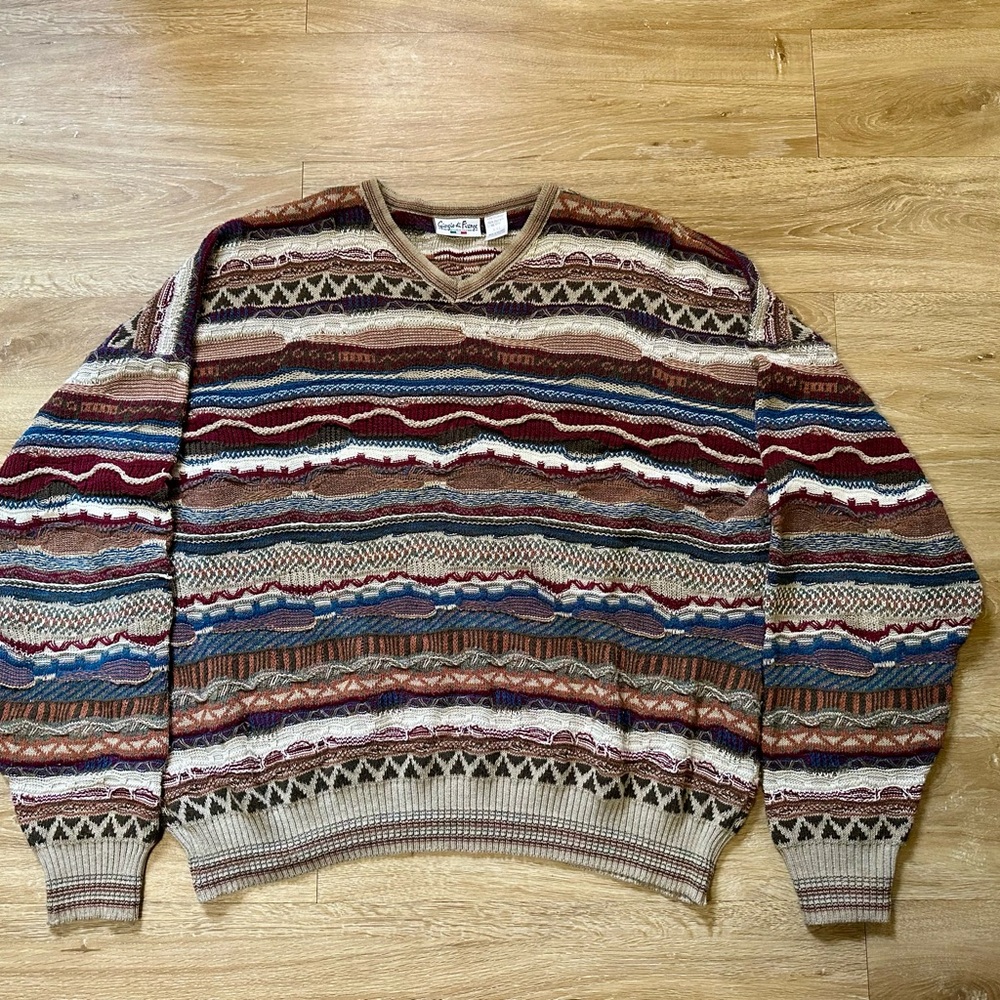 Vintage Giorgio di Firenze Sweater Coogi Style 90's Biggie 3d Knit Sz: XXL VTG